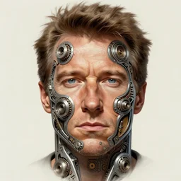 symmetry!! clint eastwood, male, machine parts embedded into face, intricate, elegant, highly detailed, digital painting, artstation, concept art, smooth, sharp focus, illustration, art by artgerm and greg rutkowski and alphonse mucha, 8 k