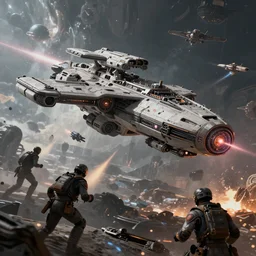 epic dystopian space ship battle artstation inspired photo realistic
