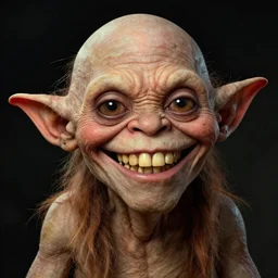 A portrait of an Asmongold Gollum hybid with a massive grin being bald. by Stephen Gammell