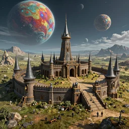 a beautiful hyperrealistic detailed digital render of an iron age outpost on a strange and colorful planet by simonetti, by frazetta, by jean giraud, epic scale, pristine, intricate, multiple wide angles, trending on artstation, volumetric lighting, micro details, hdr, 8 k