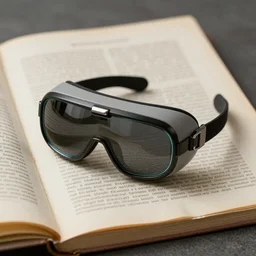 Ibn Al Haitham AI lens goggles, futuristic, page, by da vinci