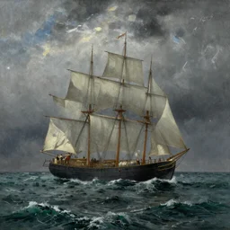 “The yacht at sea during the storm” by Winslow Homer