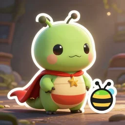 cute miss mascot chenipotte chenipotte wurmple super hero sticker art, cronobreaker, beeple game icon