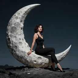a pin up sitting on a stylized moon, by milo manara