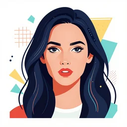 megan fox colourful portrait by arunas kacinskas and mallory heyer, geometrical shapes and lines and small detailes, graphic design, sketch, minimalistic, procreate, digital illustration, vector illustration, doodle, pop, graphic, street art
