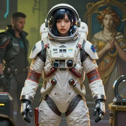 key art, beautiful digital painting of lalisa in spacesuit with high detail, ( cyberpunk 2 0 7 7, mass effect, bladerunner 2 0 4 9 ), environment, 8 k, stunning detail, photo by artgerm, greg rutkowski and alphonse mucha, unreal engine 5, 4 k uhd
