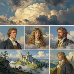 realistic detailed view of heaven by terance james bond, russell chatham, greg olsen, thomas cole, james e reynolds, photorealistic, fairytale, art nouveau, illustration, concept design, storybook layout, story board format
