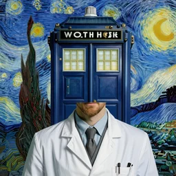 portrait of doctor who, mash - up between mc escher and vincent van gogh