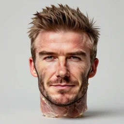 david beckham's face made out of ham, food art, studio lighting