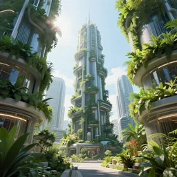 futuristic modern city with plants growing. daylight. sunlight. lens flare. light fixtures. 8 k. detailed. photorealism. artstation. 2 5 mm f / 1. 7 asph lens. ultra realistic