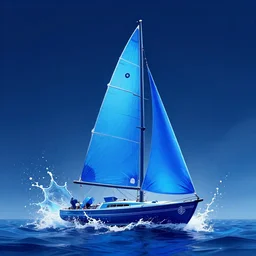 sailboat blue tones splash art graphic design color splash high contrasting art, fantasy, highly detailed, art by greg rutkowski