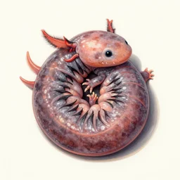axolotl curled up into a ball detailed realistic illustration done aki sojami