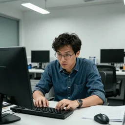 A crazy programmer in front of its office