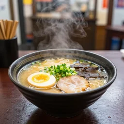 a steaming bowl of ramen in a street noodle bar in the rainy city of neotokyo, cyberpunk, futuristic, grungy, hd, 4 k, very detailed, polaroid photograph