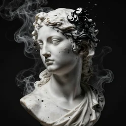 epic concept art. manga comics. abstract female face silhouette mixing with black and liquid fluid and smoke. bust sculpture. highly detailed. masterpiece by michelangelo. concept art, matte painting.