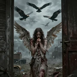 angels hover above like vultures prey, Pray, sickened flesh decay, information verification waiting for them both, door unlocked, such disappointment