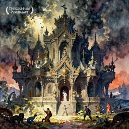 armory. intricate, amazing composition, colorful watercolor, by ruan jia, by maxfield parrish, by marc simonetti, by hikari shimoda, by robert hubert, by zhang kechun, illustration, gloomy, volumetric lighting, fantasy