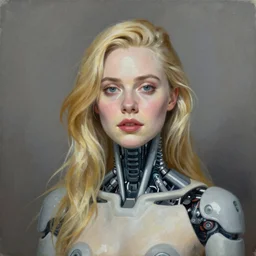 a striking hyper real painting of Elle Fanning with cybernetics by Ivan Aivazovsky Buchholz
