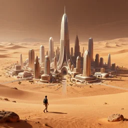 highly detailed concept art of walking/moving archigram big city on Mars desert trending on Artstation by Daniel Dociu and Greg Rutkowski, high quality, nomadic urbanism, moving city from John Carter, sci-fi, futuristic