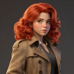 highly detailed, digital art, pixiv fanbox, trending on artstation, ray tracing, volumetric lighting, sharp focus, hq, fallout 4 sytle character, chubby redhead girl with one side soft curl hair wearing a trench coat, by artgerm, wlop, greg rutkowski, miyazaki hayao