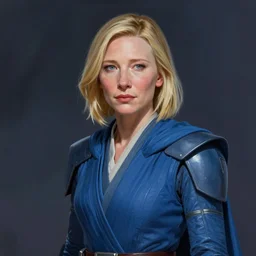 star wars portrait of a woman by greg rutkowski, mandalorian princess, she looks like young cate blanchett, she is about 3 0 years old, sad expression, wearing blue robes, highly detailed portrait, scifi, digital painting, artstation, concept art, smooth, sharp foccus ilustration, artstation hq.