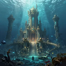 a highly detailed artstation concept art 8 k render of lost city under the deep sea, james paick, greg rutkowski, cinematic lighting, game asset, unreal engine, illustration, digital painting, sharp focus,, golden ratio, mythological, ultra realistic