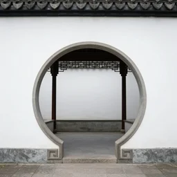 circular gate in a white wall. chinese architecture. fantasy. detailed. smooth. sharp focus. trending on arstation. artist greg rutkowski.