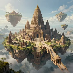 a 3 d concept great ancient indian civilization with futuristic style in a floating island, unreal engine, frederic edwin church, super wide angle, trending on artstation, daviantart, cgsociety. unreal engine