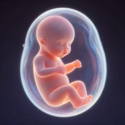 fetus in iridescent glowing womb