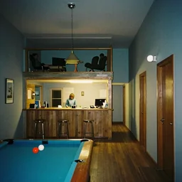 a weird modern confined place, house, playground, office, pool, bar, pub, room, hall way with eerie feeling by otto dix, disposable colored film camera, camera flash, unusual place, unsettling, kids place, night scene