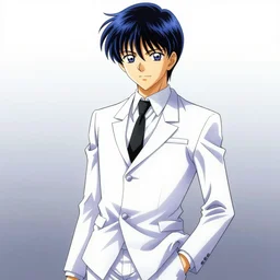 rei ayanami by naoko takeuchi, white suit, blue short hair, shojo manga, hyper detailed, masterpiece, cgsociety