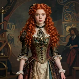 hyper realistic photography of redhead victorian machine adventurer girl brom, mucha, moebius, craig mullins, juan gimenez artstation cgsociety full body shot