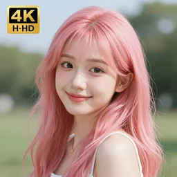 A beautiful and very detailed portrait of a teenager girl with a long, pink hair and cute smiley face, 4K UHD, summer vibes, trending on artstation and behance