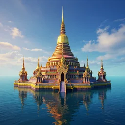 floating water temple inside a void, kelly freas, colorful, unreal engine, high contrast, 4 k, desktop wallpaper