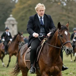Boris Johnson riding a eunuch in to battle, cinematic, photography