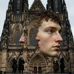 colour photo of a human face morphing in together with a gothic cathedral, anatomically correct, moody, highly detailed, rule of thirds, sharp focus, art by raphael, john william godward, alphonse mucha, android jones