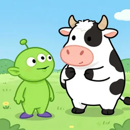 cartoon alien abducts a cow