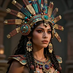 beautiful headshot of the aztec vampire priestess, realistic render, unreal engine, cgsociety, trending on deviantart, cinematic lighting, highly detailed