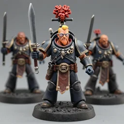 strong white guy with a goatee and frameless glasses coloring warhammer figures
