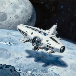 very detailed painting of a science fiction spaceship landing on an ice-covered moon, night, space, stars, Milky way