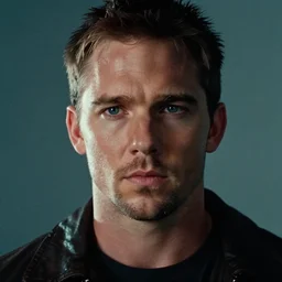film still close - up shot of chris pratt from the movie terminator 2. photographic, photography