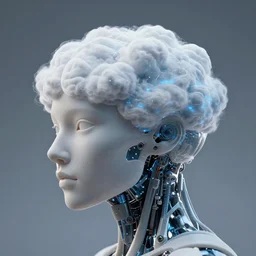quantum cloud mind, photorealistic cyborg head