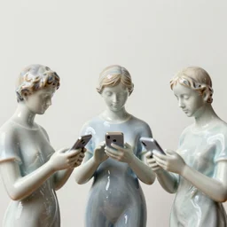 Porcelain people figurines staring down at their iPhones, Canon TS-E 17mm f/4, pristine quality wallpaper