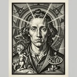 mysticism lithography on paper ( ( secret artefact ) ) conceptual figurative ( post - morden ) monumental dynamic portrait drawn by william blake and goya and hogarth, inspired by escher, illusion surreal art, highly conceptual figurative art, intricate detailed illustration, controversial poster art, polish poster art, geometrical drawings, no blur