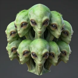 beautiful aliens faces with green hair, 8 k, matte painting, in the style of artist, giger