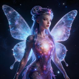 portrait of a magical fairy made of galaxies, highly detailed, realistic, octane render, comic book art, space travel, unreal engine, sharp focus, cinematic