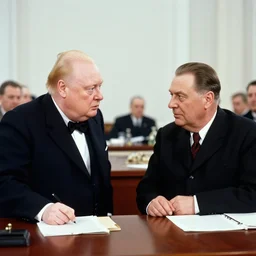 churchill and stalin on yalta conference, modern colorful photo, hyper realistic, 4 k