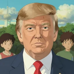 an anime portrait of Donald Trump, a portrait of Donald Trump by studio Ghibli and Toei, highly detailed anime portrait, symmetric, trending on artstationhq