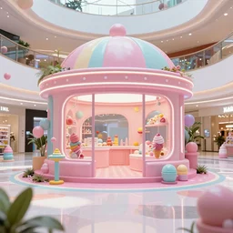 futuristic, pastel colors, hd 8 k, digital design, abandoned, overgrown, candy shop in a mall