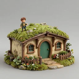 The house of the Hobbit Bilbo Baggins, hill, high detailed, trending on artstation, 30mm, by Noah Bradley